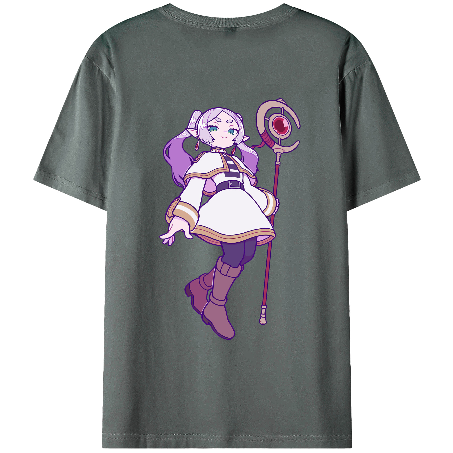 （画像用） 葬送のフリーレン Frieren 綿100％ メンズ半袖Tシャツ（バックプリント） 通気性